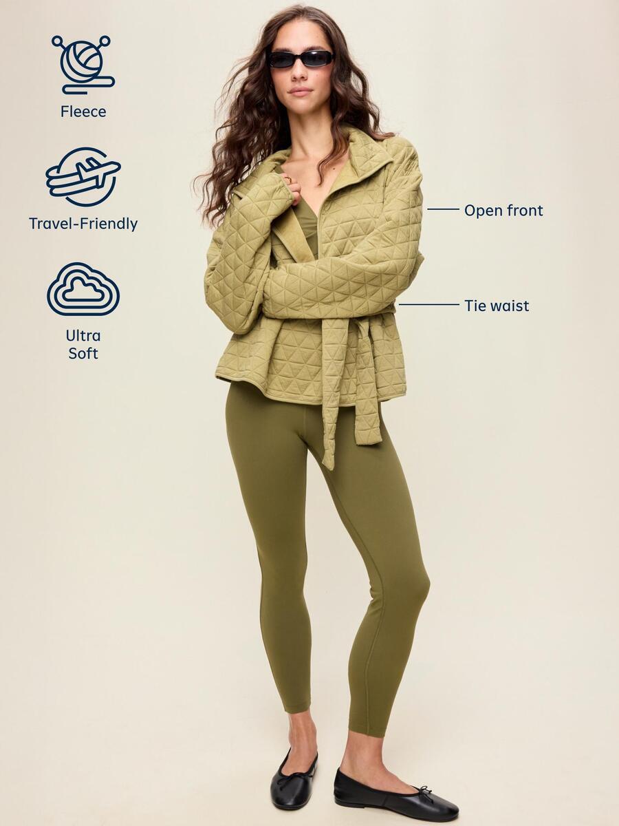 Image 5 of 8, Quilted Bounce Fleece Wrap-Front Jacket