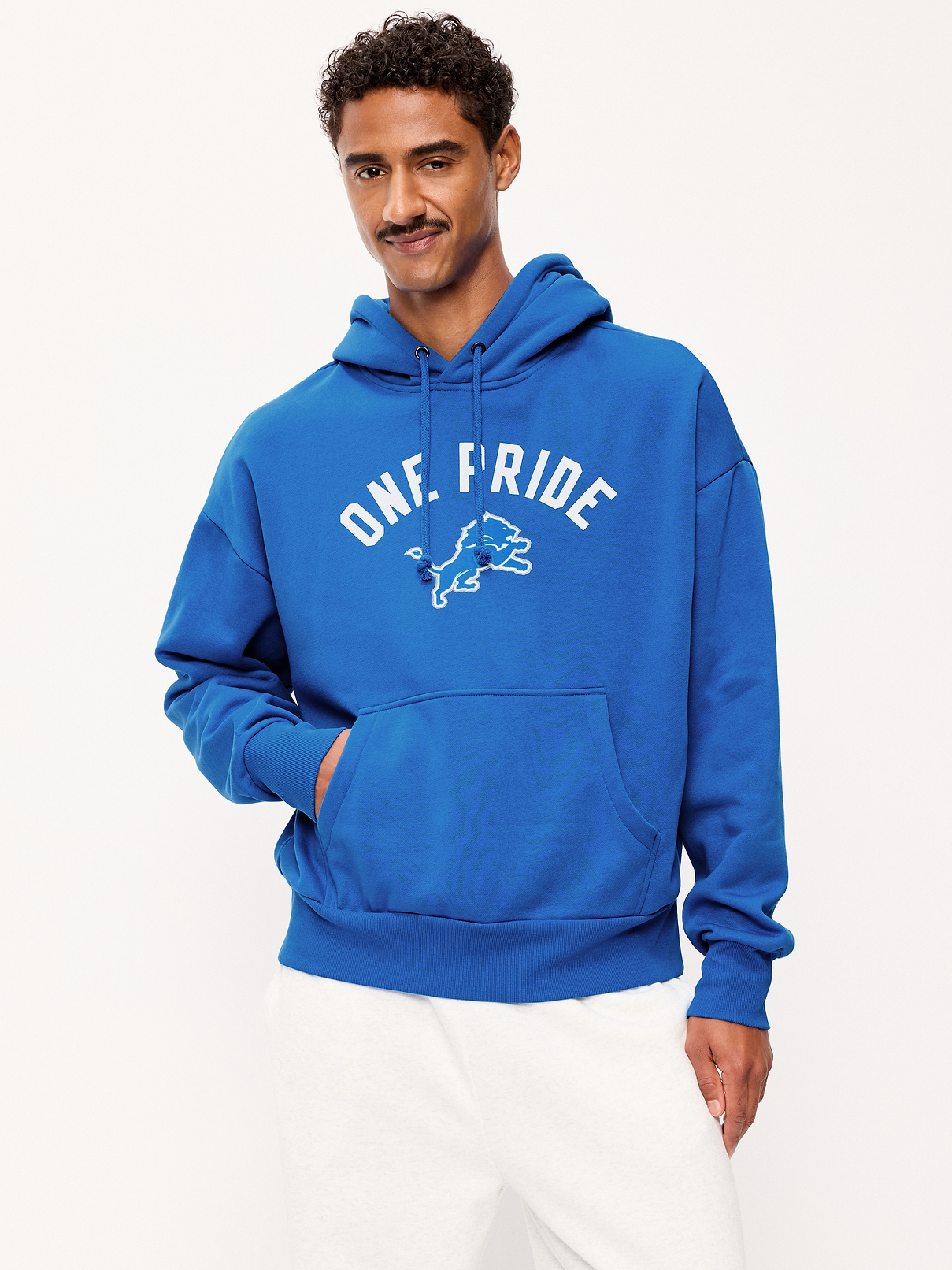 Image 1 of 5, drawstring hood, drop-shoulder sleeves, kangaroo pocket, graphic at front, rib-knit trim, pullover style, Product #916311