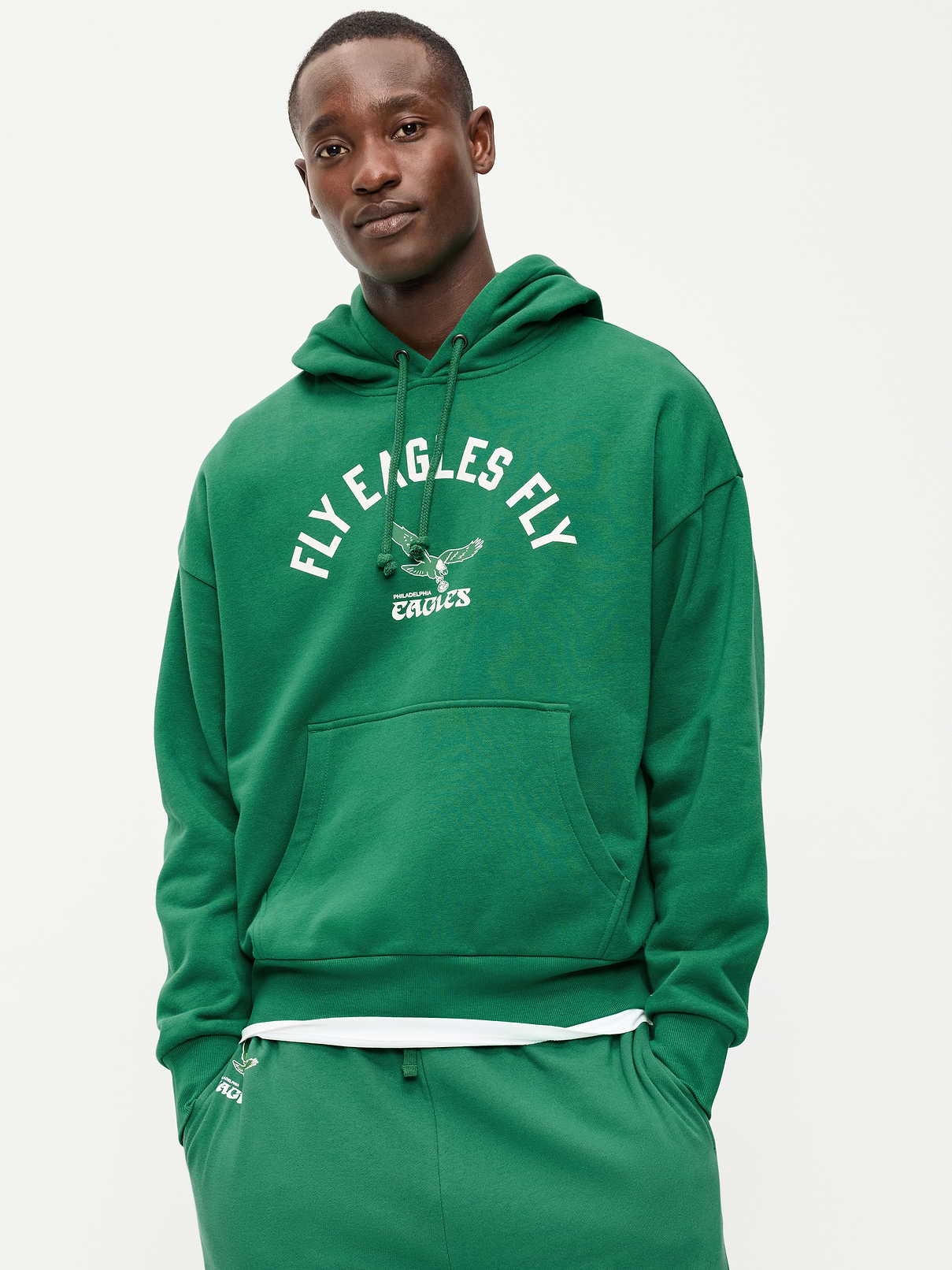 Image 1 of 5, drawstring hood, drop-shoulder sleeves, kangaroo pocket, graphic at front, rib-knit trim, pullover style, Product #916374