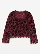 Image 2 of 4, Long-Sleeve Floral Velour Top for Girls