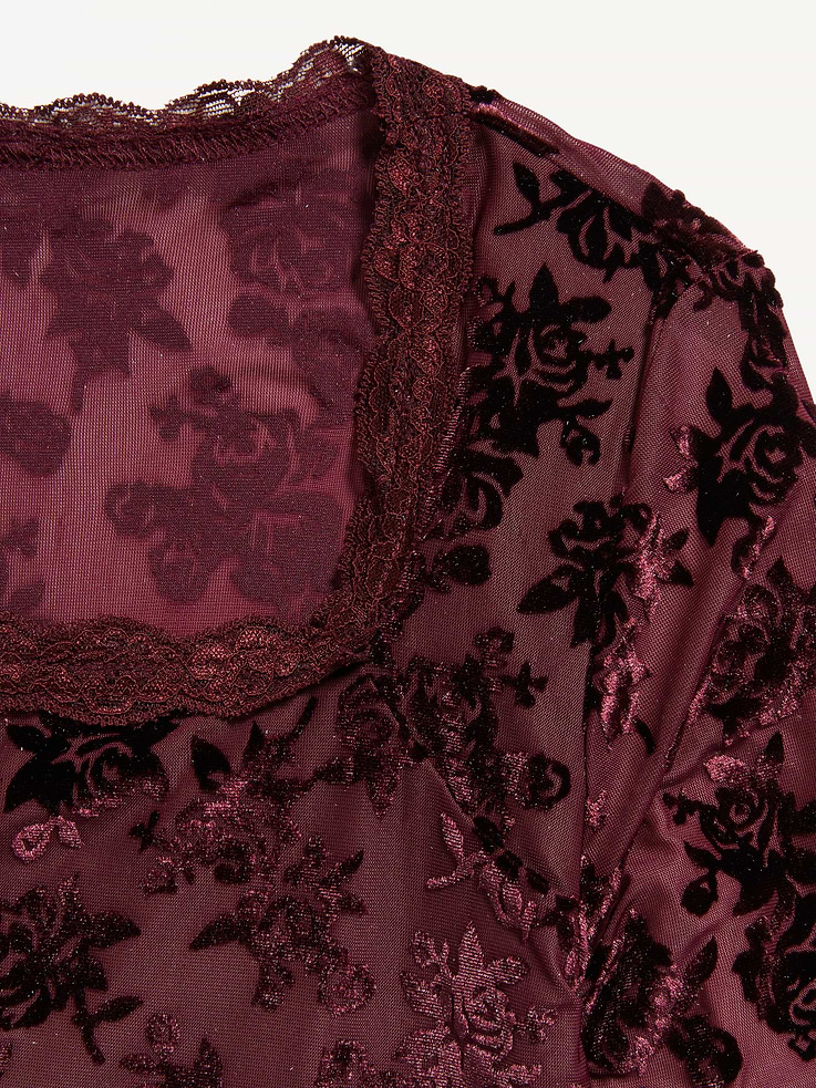 Image 4 of 4, Long-Sleeve Floral Velour Top for Girls