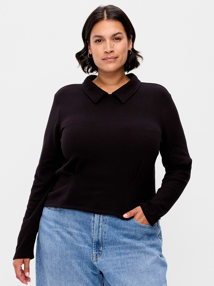 Image 4 of 5, Long-Sleeve Brushed-Jersey Polo Top
