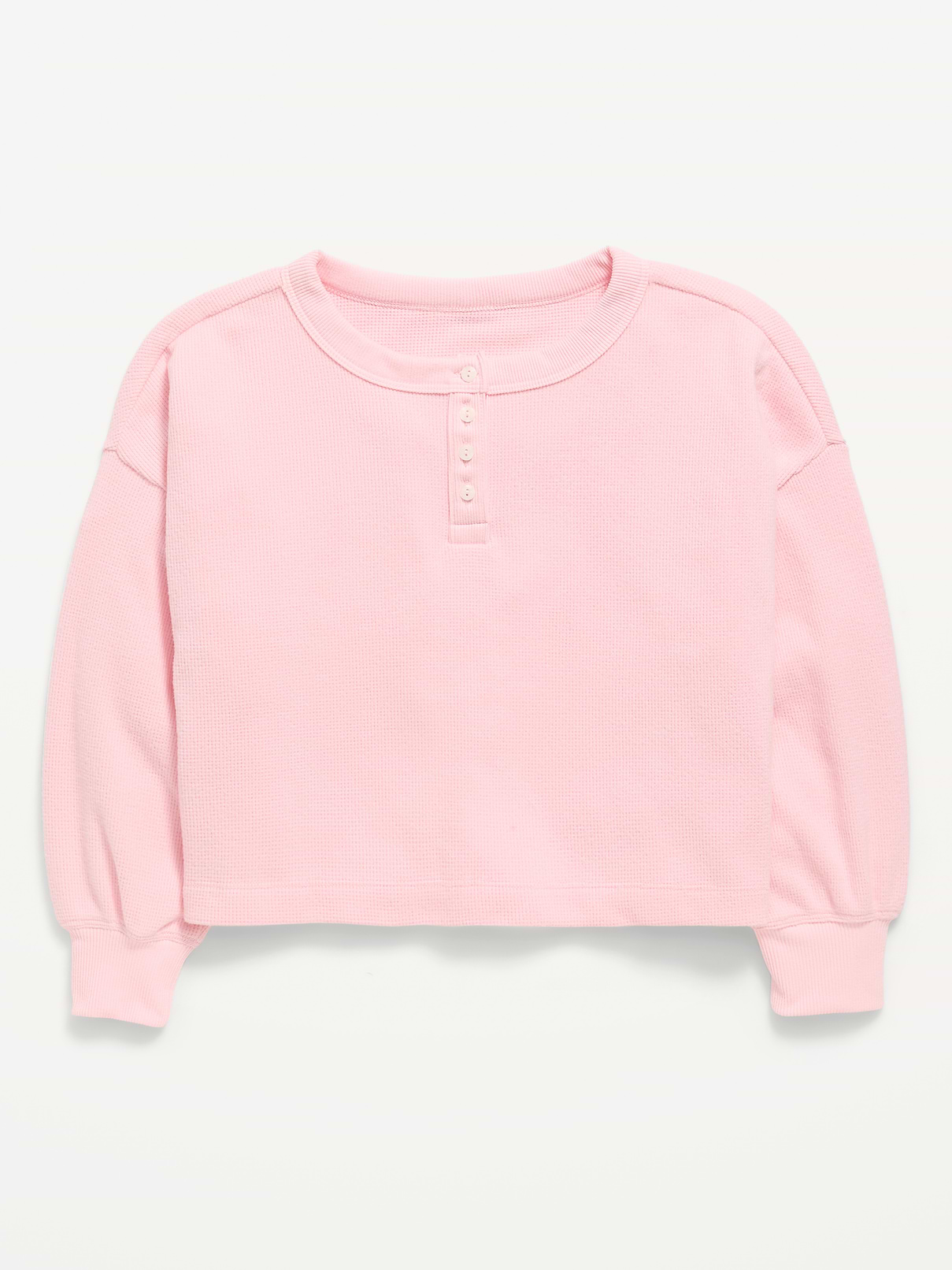 Image 2 of 4, CozePlush Waffle Knit Henley Top for Girls