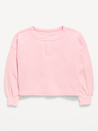 Image 2 of 4, CozePlush Waffle Knit Henley Top for Girls