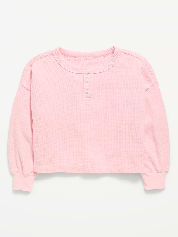CozePlush Waffle Knit Henley Top for Girls