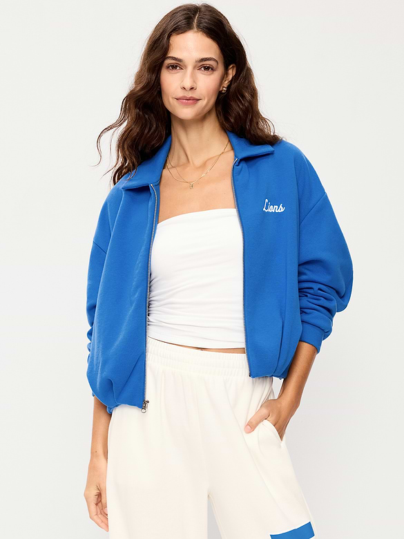 Detroit Lions Oversized Fleece Bomber Jacket for Women
