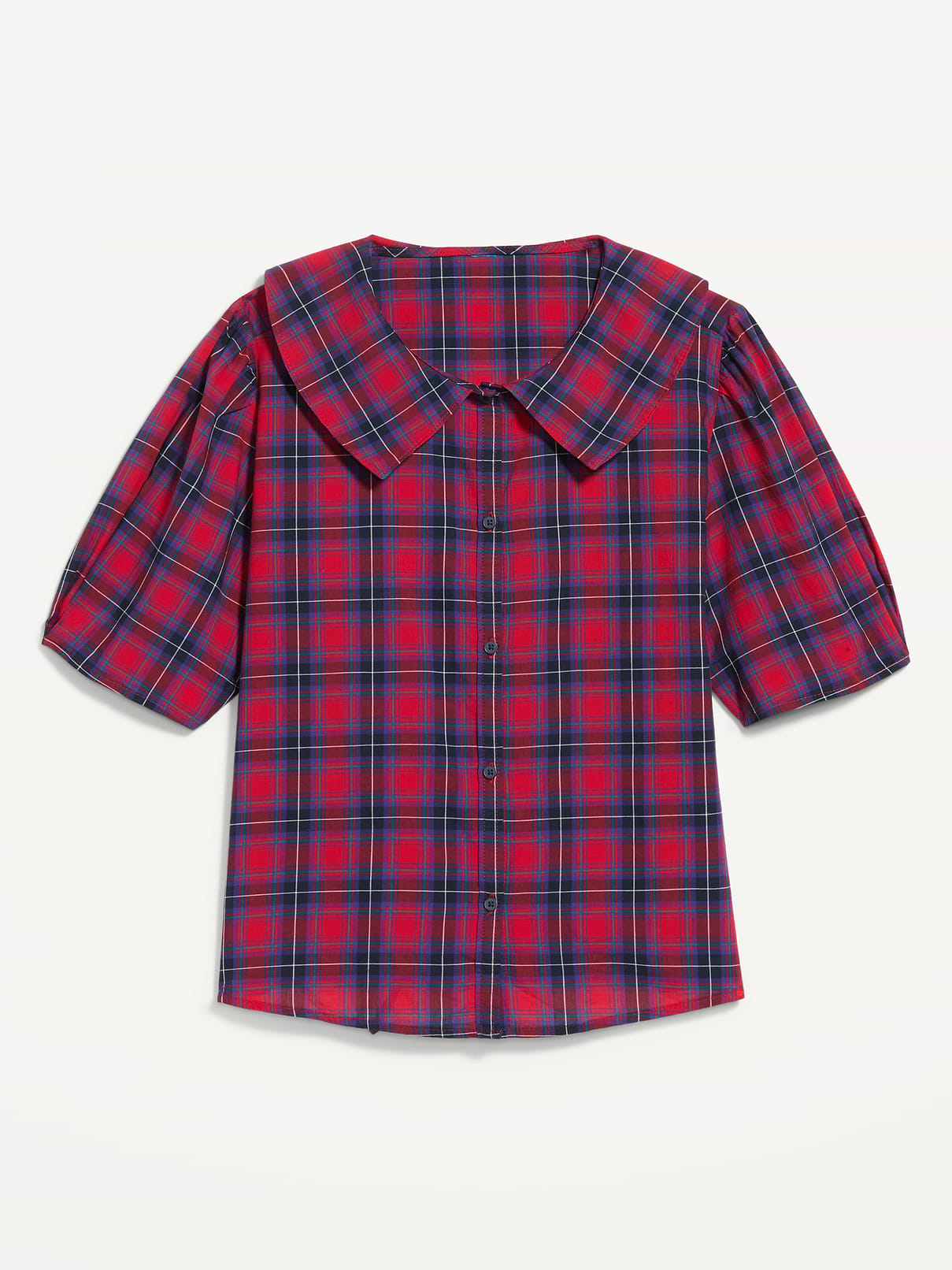 Image 2 of 2, Lapel Collar Short-Sleeve Button-Front Top