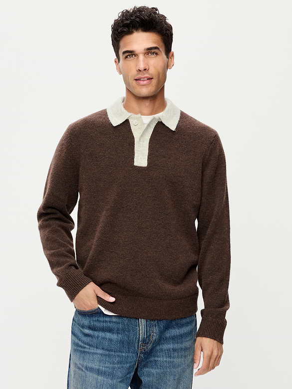 Long-Sleeve Wool-Blend Polo Sweater
