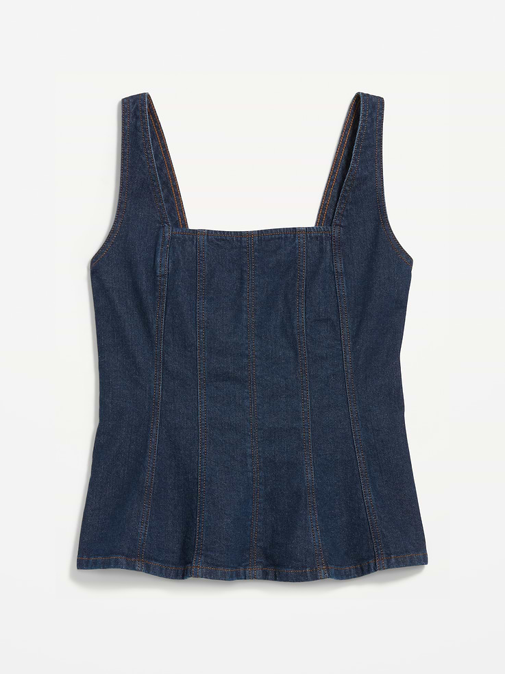 Image 8 of 8, Square-Neck Hourglass Denim Tank Top