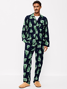 Image 1 of 3, set includes pajama shirt and matching pants, spread collar, long sleeves, button front, elastic-waist pajama pants, on-seam hip pockets, prints match back to the fam, Product #905023