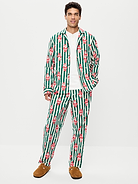 Image 1 of 3, set includes pajama shirt and matching pants, spread collar, long sleeves, button front, elastic-waist pajama pants, on-seam hip pockets, prints match back to the fam, Product #905023