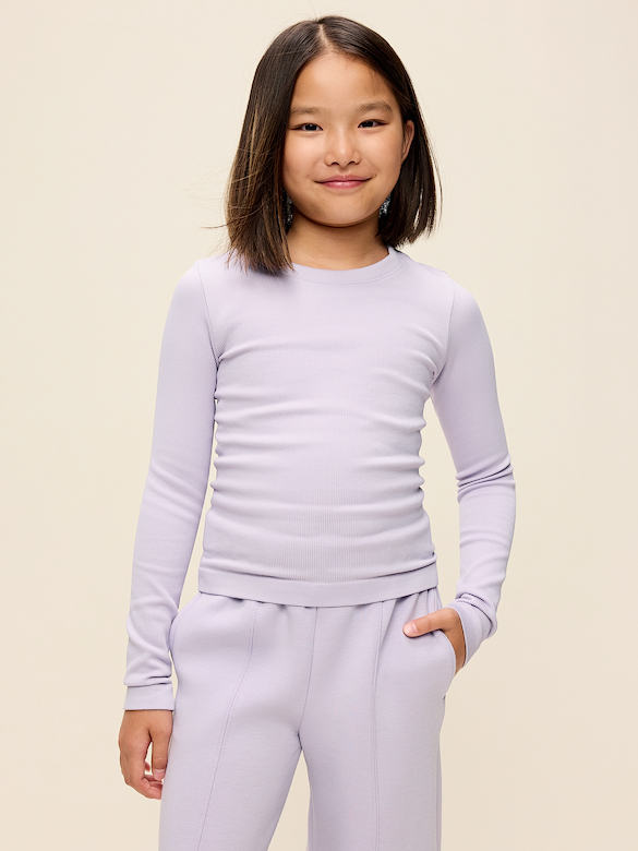Fitted Long-Sleeve Seamless Ribbed Performance Top for Girls