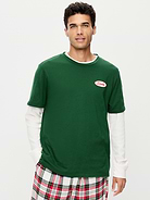 Image 1 of 4, rib-knit crew neck, short sleeves, graphic varies by color, Product #909610
