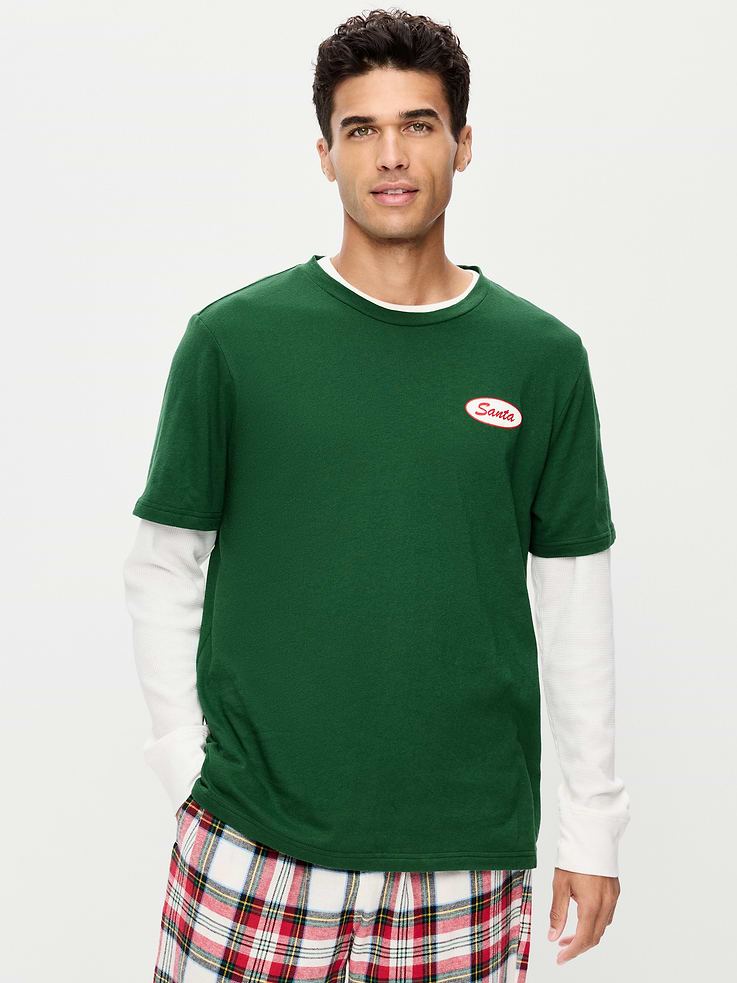 Image 1 of 4, rib-knit crew neck, short sleeves, graphic varies by color, Product #909610