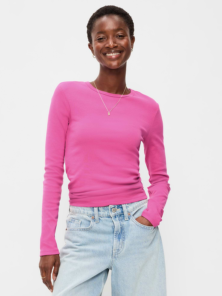 Image 1 of 8, A skimming fit that hugs your bod just right., crew neck, long sleeves, Product #909485