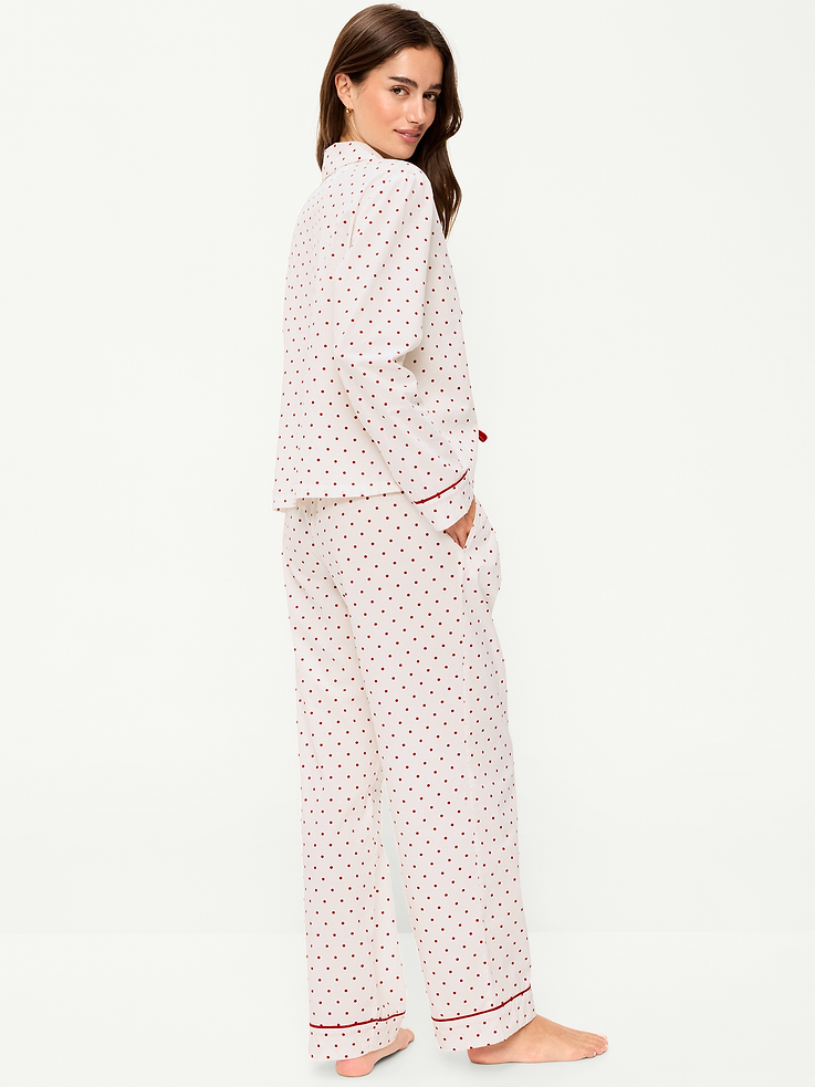 Image 2 of 8, Tie-Front Poplin Pajama Pant Set