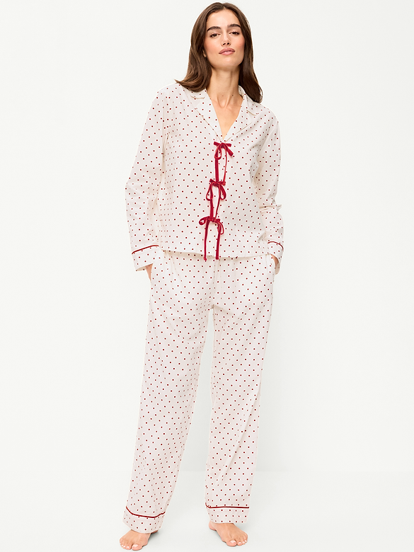 Tie-Front Poplin Pajama Pant Set