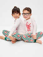 Image 1 of 2, Featuring SoftMode: our snuggliest, softest, brushed jersey., crew neck, long sleeves, matching pajama pants, elasticized waistband, rib-knit cuffs, allover print, Product #910436