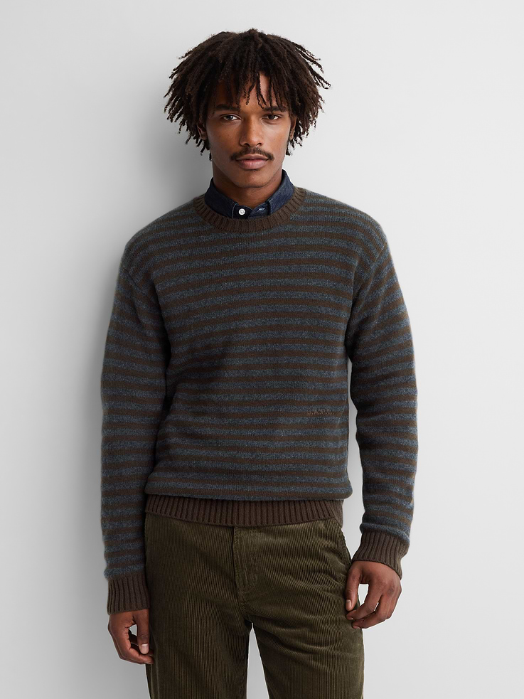 Image 1 of 10, Soft cashmere sweater. In a classic fit., Crewneck., Long sleeves., Embroidered Gap × A.P.C. logo at hem., Allover stripes., Product #1179791
