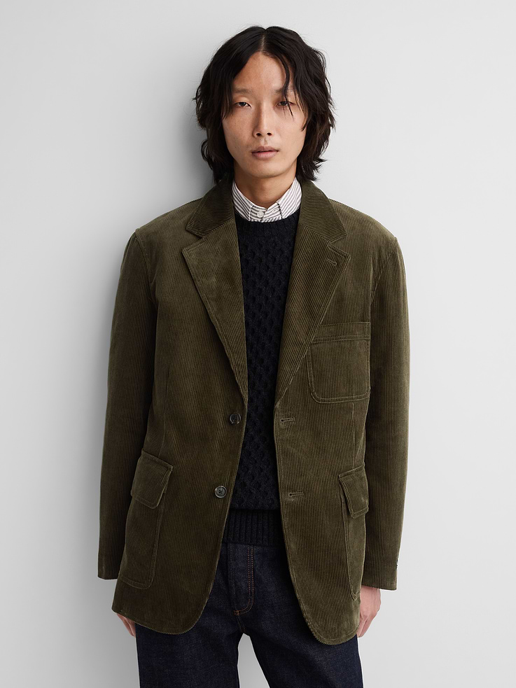 Image 1 of 9, Soft corduroy blazer. In a classic fit., Notch collar., Long sleeves with Gap × A.P.C. logo patch at button cuff., Button front., Patch pockets at front., Product #1179797