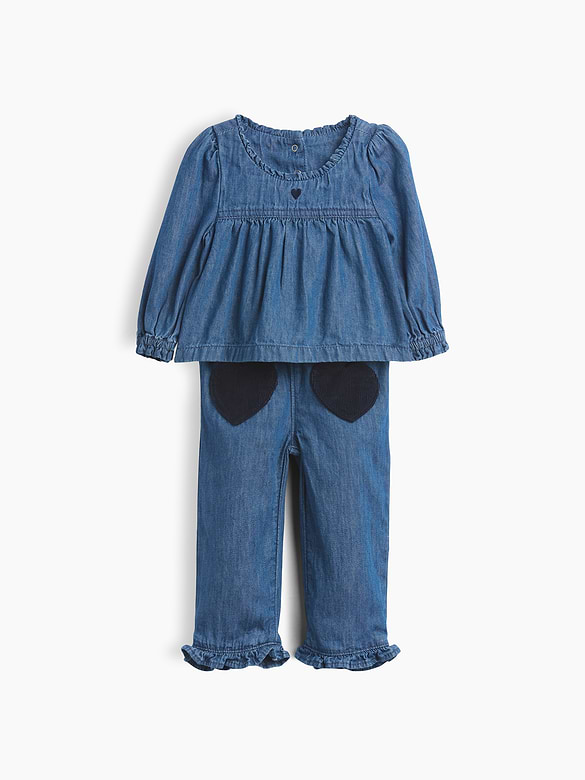 Baby Denim & Corduroy Heart Outfit Set