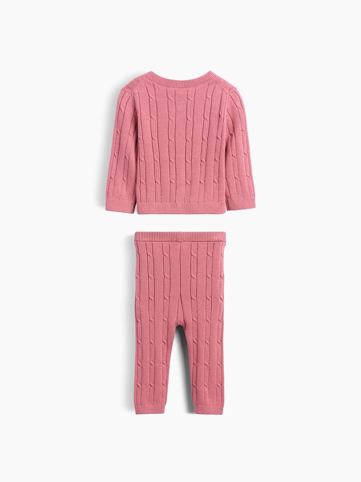 Image 2 of 3, Baby Cable-Knit Cardigan Sweater Outfit Set