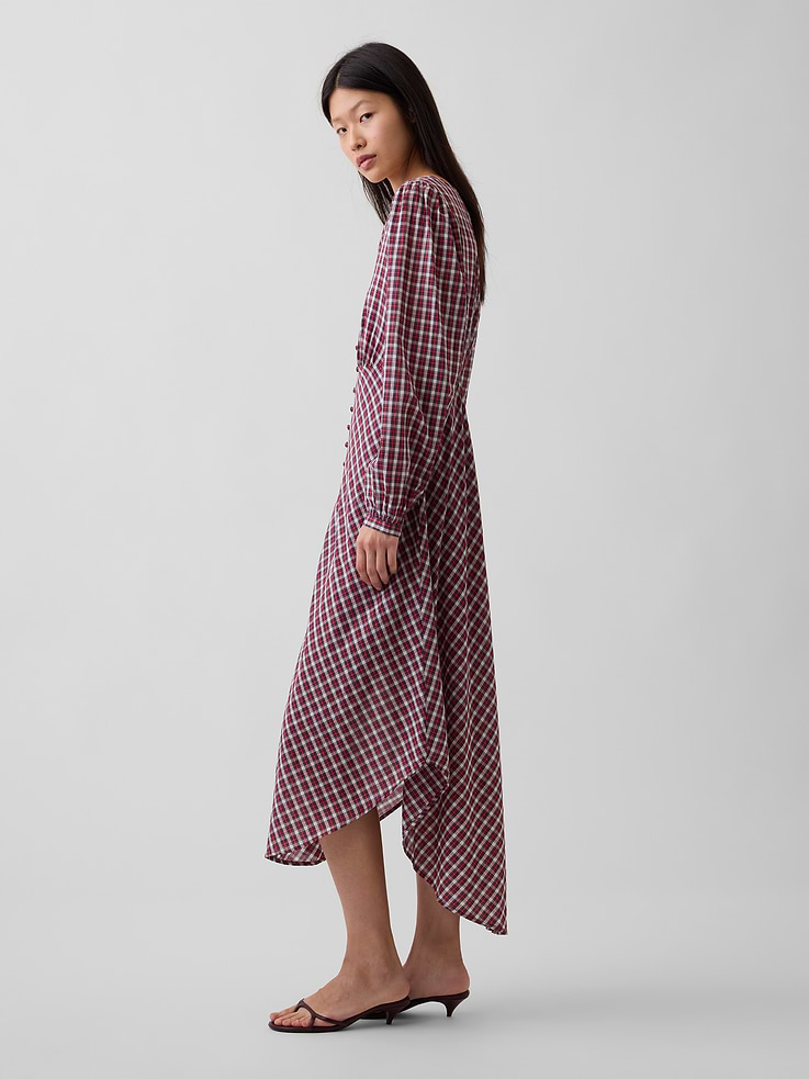 Image 3 of 5, Voile Plaid Empire-Waist Maxi Dress