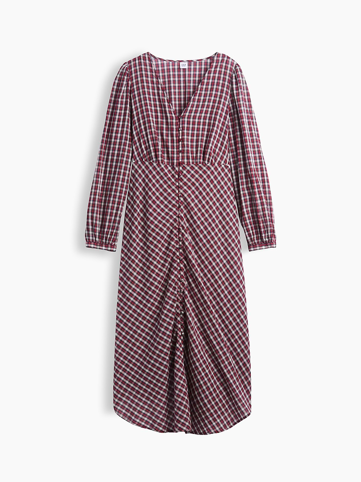 Image 5 of 5, Voile Plaid Empire-Waist Maxi Dress