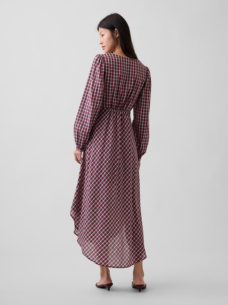 Image 2 of 5, Voile Plaid Empire-Waist Maxi Dress