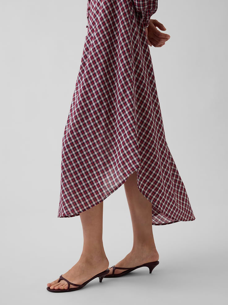 Image 4 of 5, Voile Plaid Empire-Waist Maxi Dress