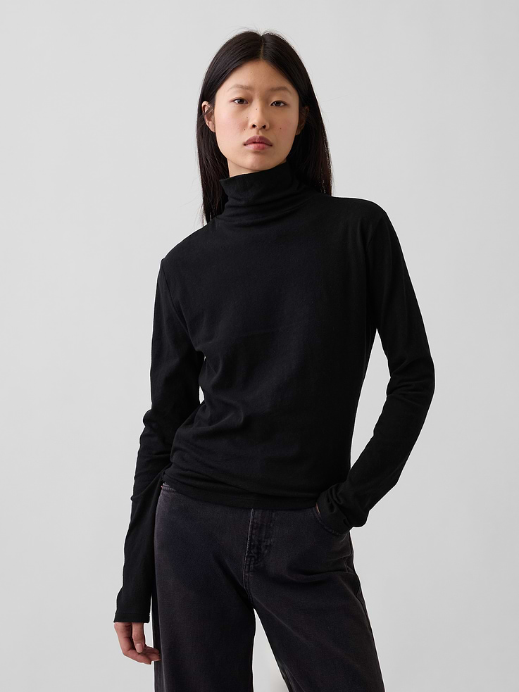 Image 1 of 4, Soft cotton jersey T-shirt., Turtleneck., Long sleeves., Product #1186040