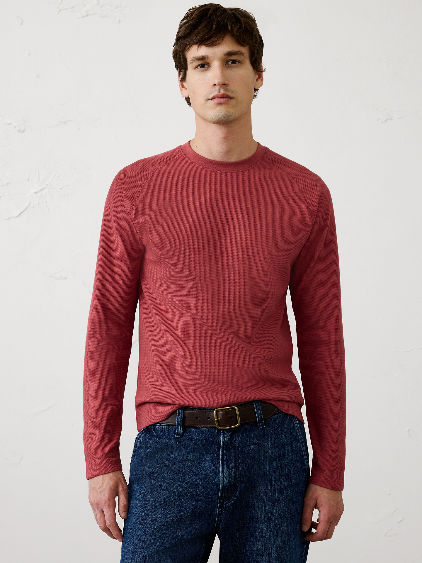 Image 1 of 5, We've updated our waffle fabric with a more traditional, heritage‑inspired waffle stitch and a cotton‑rich blend for enhanced comfort and timeless appeal. The richly textured knit offers breathable warmth and a substantial feel, making it an easy everyday layer that combines classic style with modern comfort., Crew neck. Long sleeves., Ribbed collar., Made exclusively for Banana Republic Factory., Product #1176094
