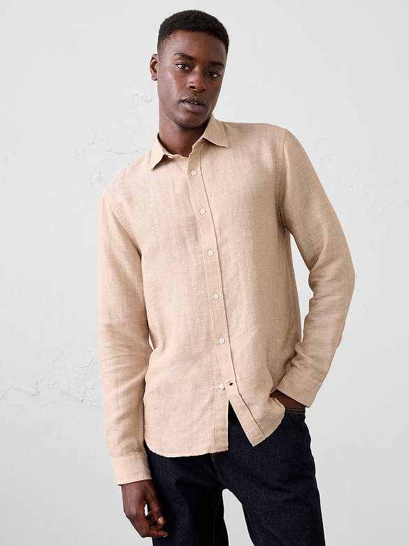 Slim-Fit Linen-Blend Herringbone Shirt