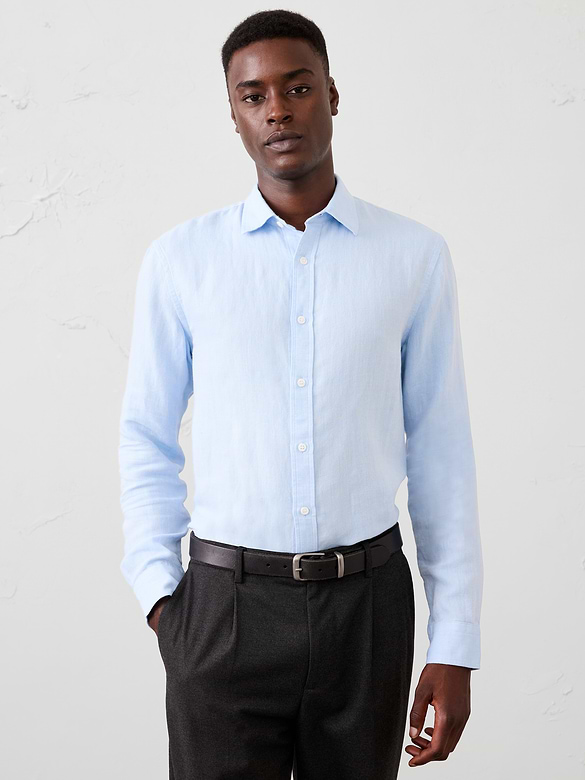 Slim-Fit Linen-Blend Herringbone Shirt