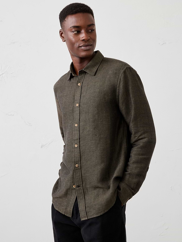 Slim-Fit Linen-Blend Herringbone Shirt