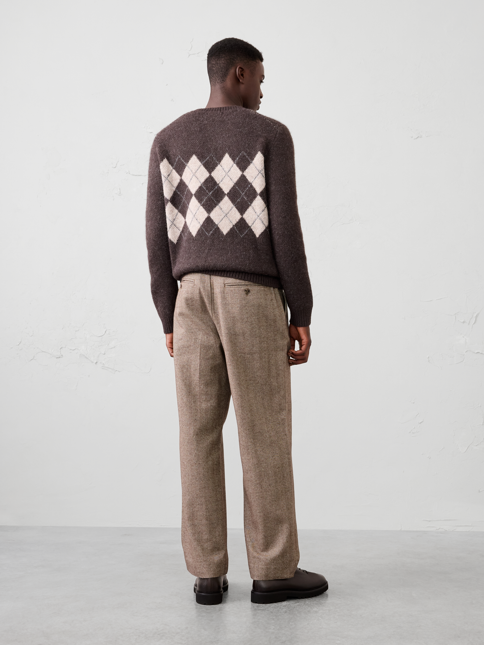 Image 2 of 6, Wide-Leg Herringbone Pleated Pant