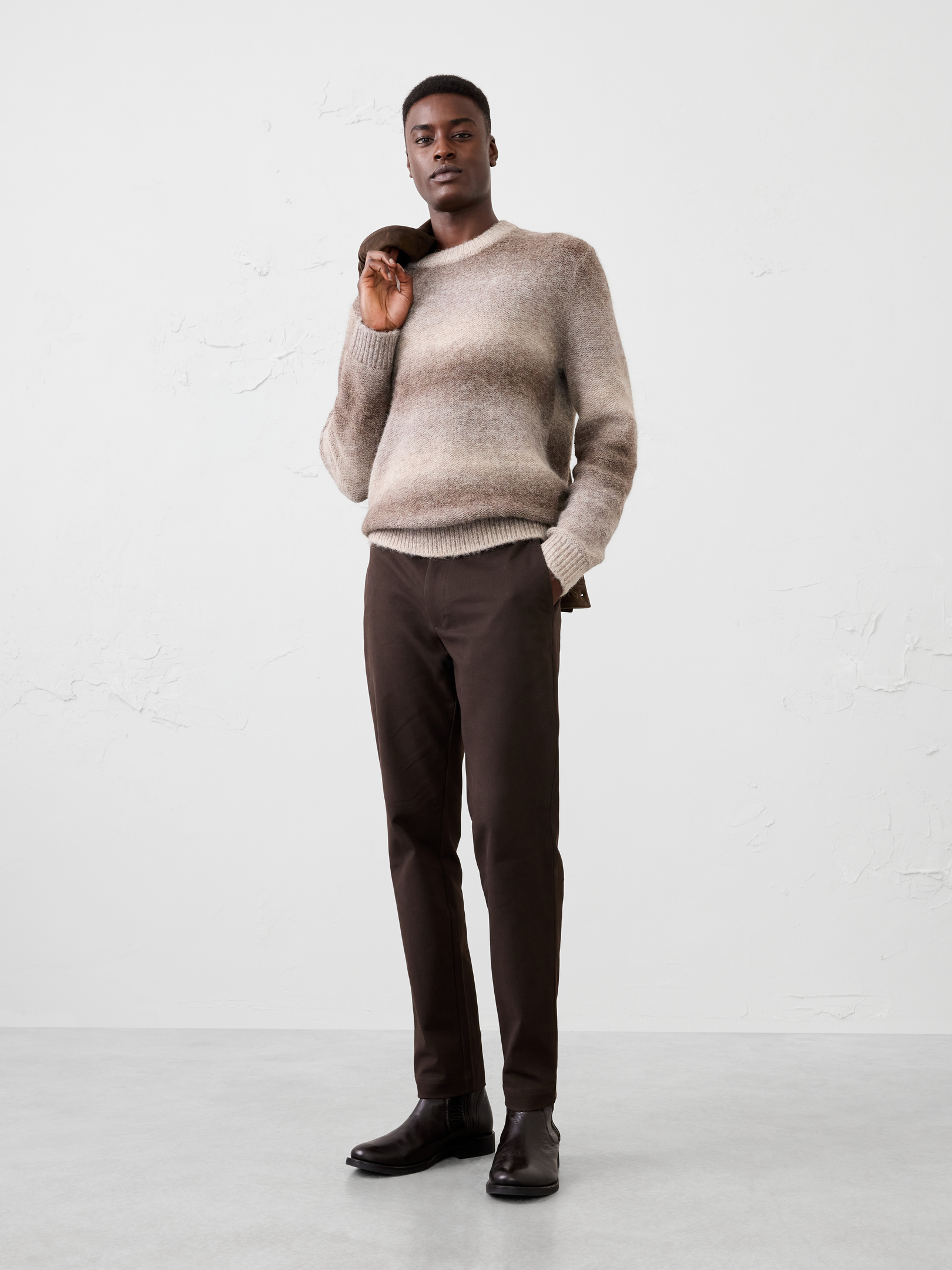 Image 1 of 3, A customer favorite returns in an ultra‑soft brushed fabrication with added stretch for exceptional comfort and ease of movement. Finished in rich seasonal colors and our proven Slim Fit, it delivers a polished look with everyday versatility., Extended button closure with zip fly. Belt loops., Front off-seam pockets. Double welt buttoned back pockets., Soft trouser crease., Made exclusively for Banana Republic Factory., Product #1179693