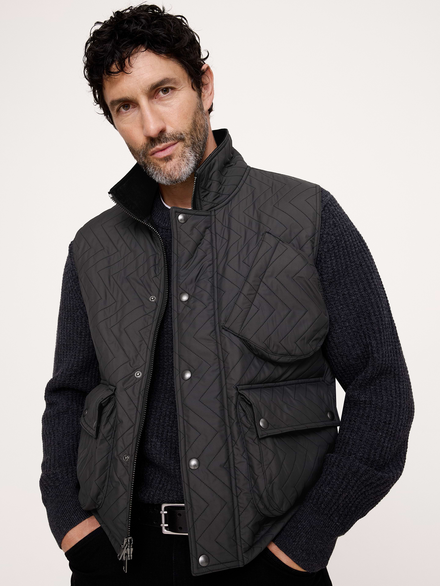 Image 4 of 4, Herringbone Quilted Moto Vest