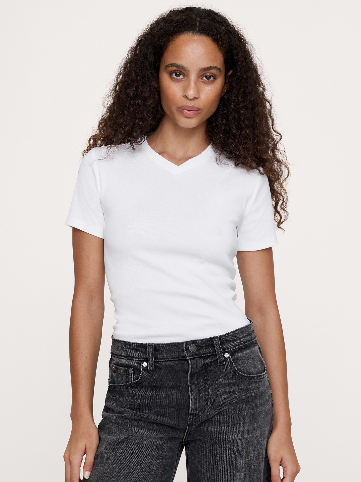 Image 3 of 3, Minimalist Cotton High V-Neck T-Shirt