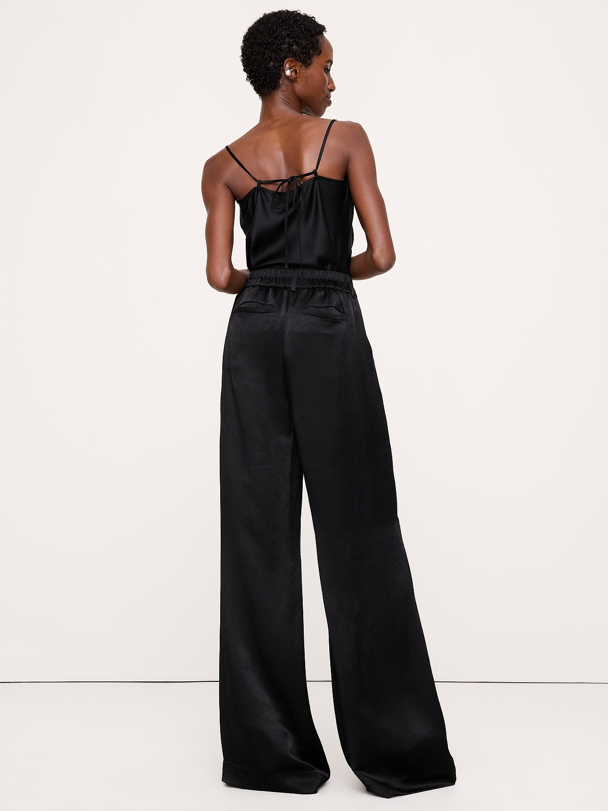 パンツ HEVE Sheer Satin Gaucho PTvanilla 36 High-Rise Wide-Leg Hammered Satin Pant | Banana Republic
