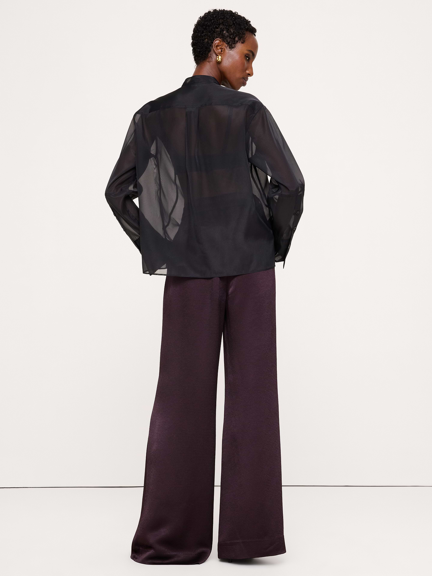 Image 3 de 8, Pantalon en satin texturé à jambe large et taille haute