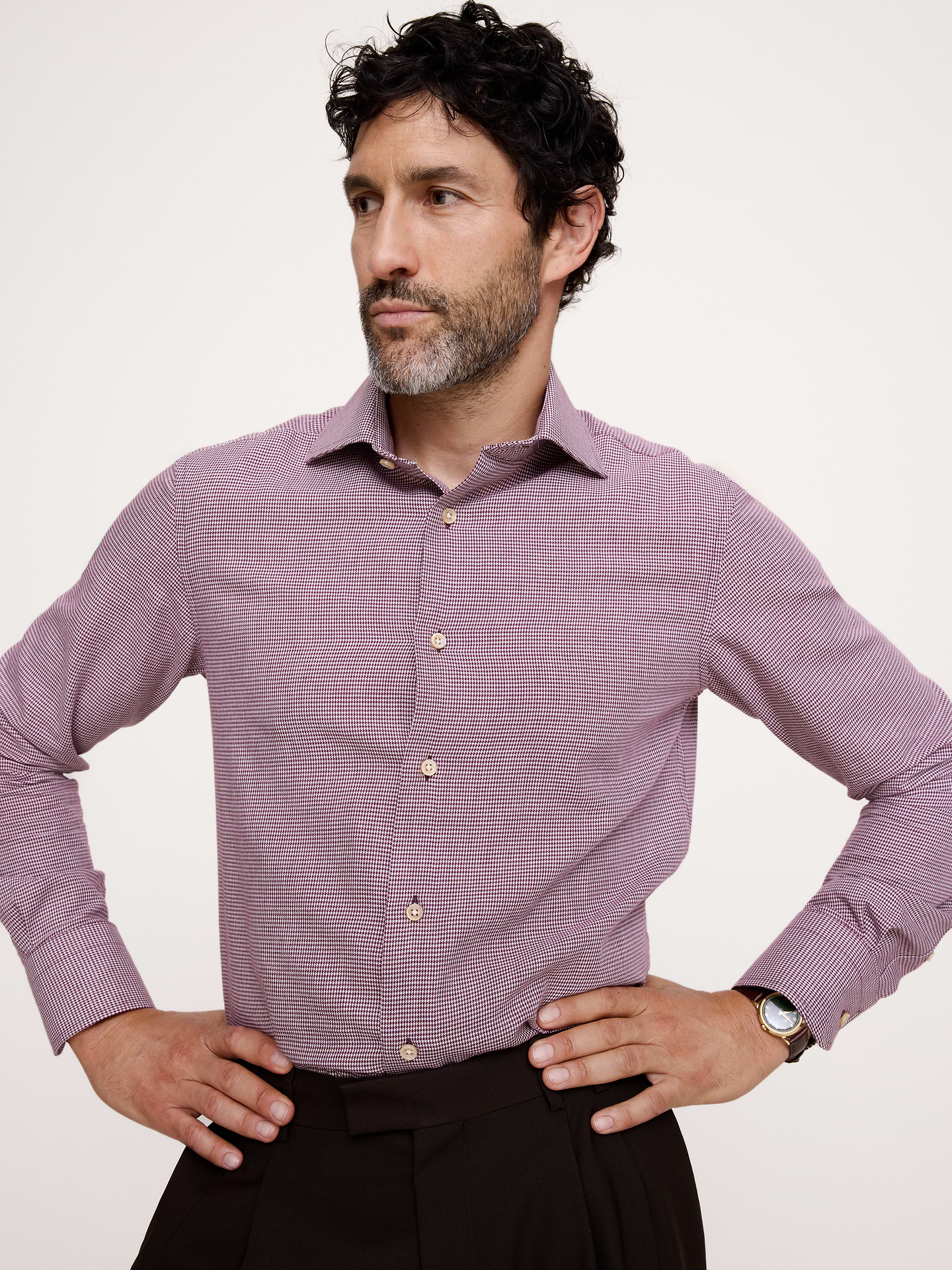 Image 1 of 6, We sourced an incredible fabric for this dress shirt, selecting one woven with a base of breathable cotton, blended with a touch of cashmere for softness and warmth., Slim Fit: Fitted. Sits close to the body with a straight silhouette., Cutaway collar with button-front closure., Shirttail hem., Product #906459