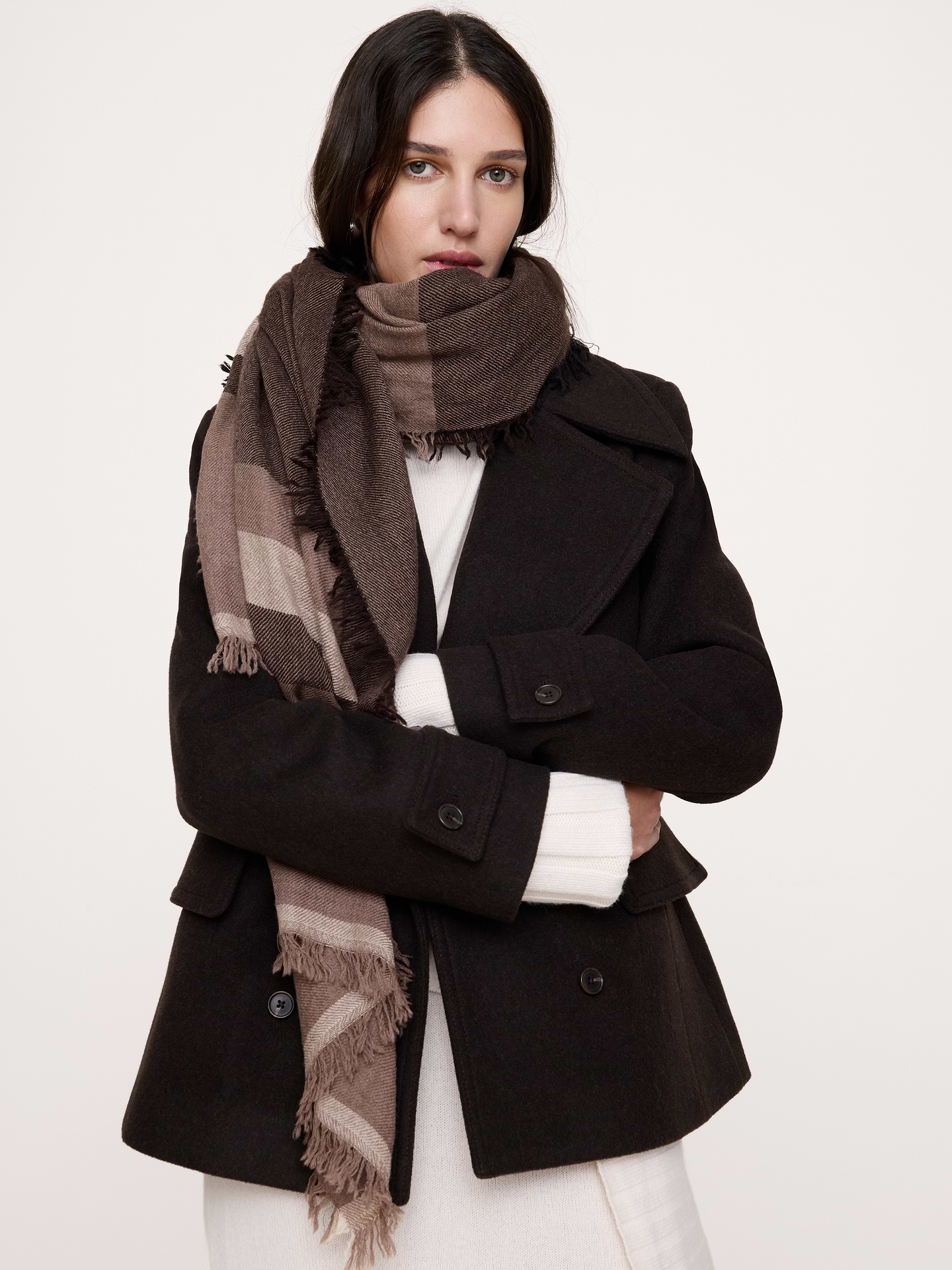 Image 2 of 3, Wool Blanket Scarf with Fringe