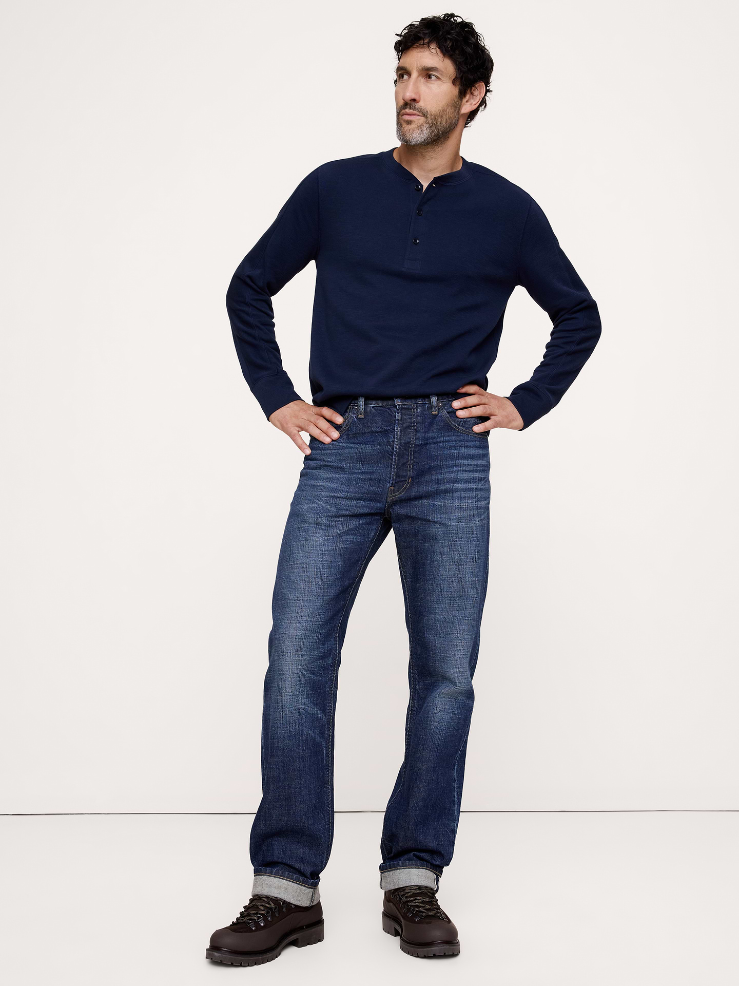 Image 1 of 4, We're bringing back our best-selling Double-Knit tees, beloved for their incredible softness and ability to serve as either a first or second layer., Standard Fit: A straight and easy fit., Crew neck with button placket., Straight hem., Product #914150