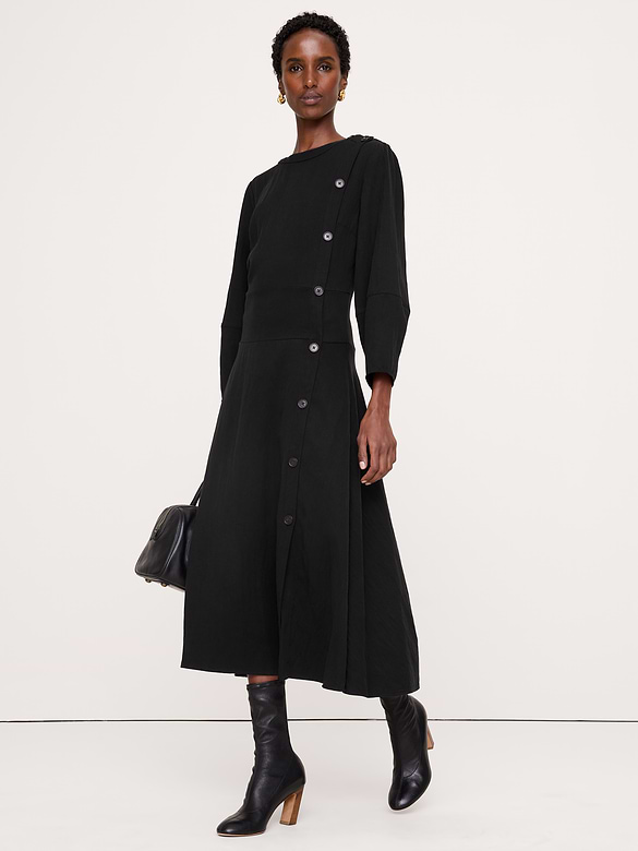 Drapey Twill Button Midi Dress