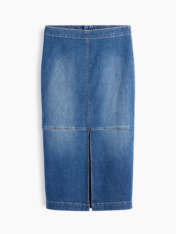 Denim Seamed Midi Pencil Skirt