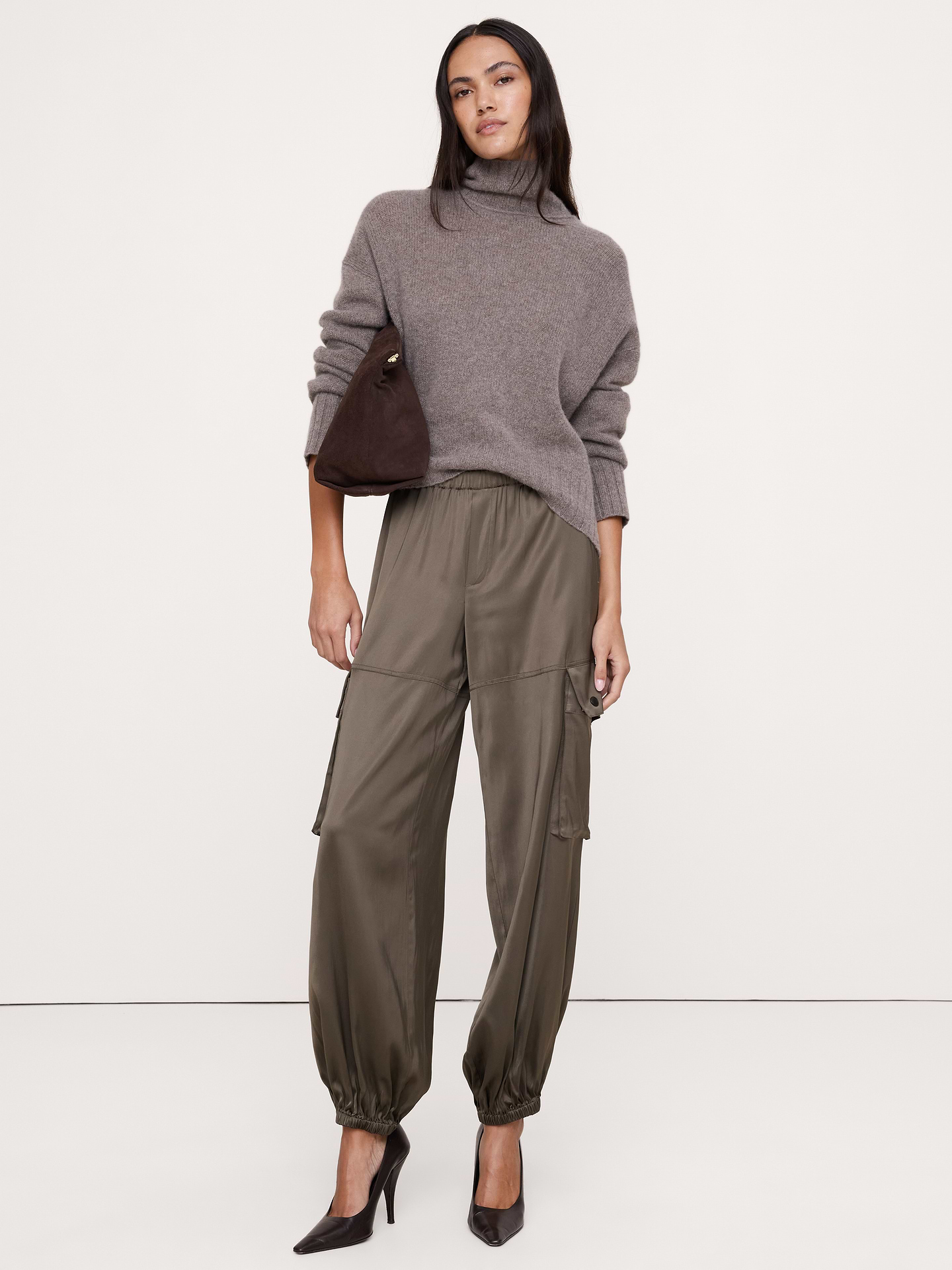 Image 3 of 7, Stretch-Satin Balloon Cargo Pant