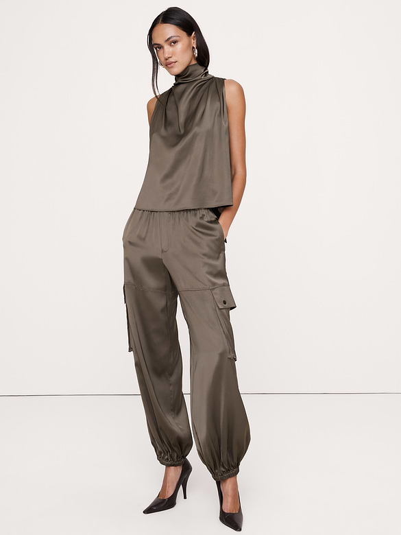 Stretch-Satin Balloon Cargo Pant