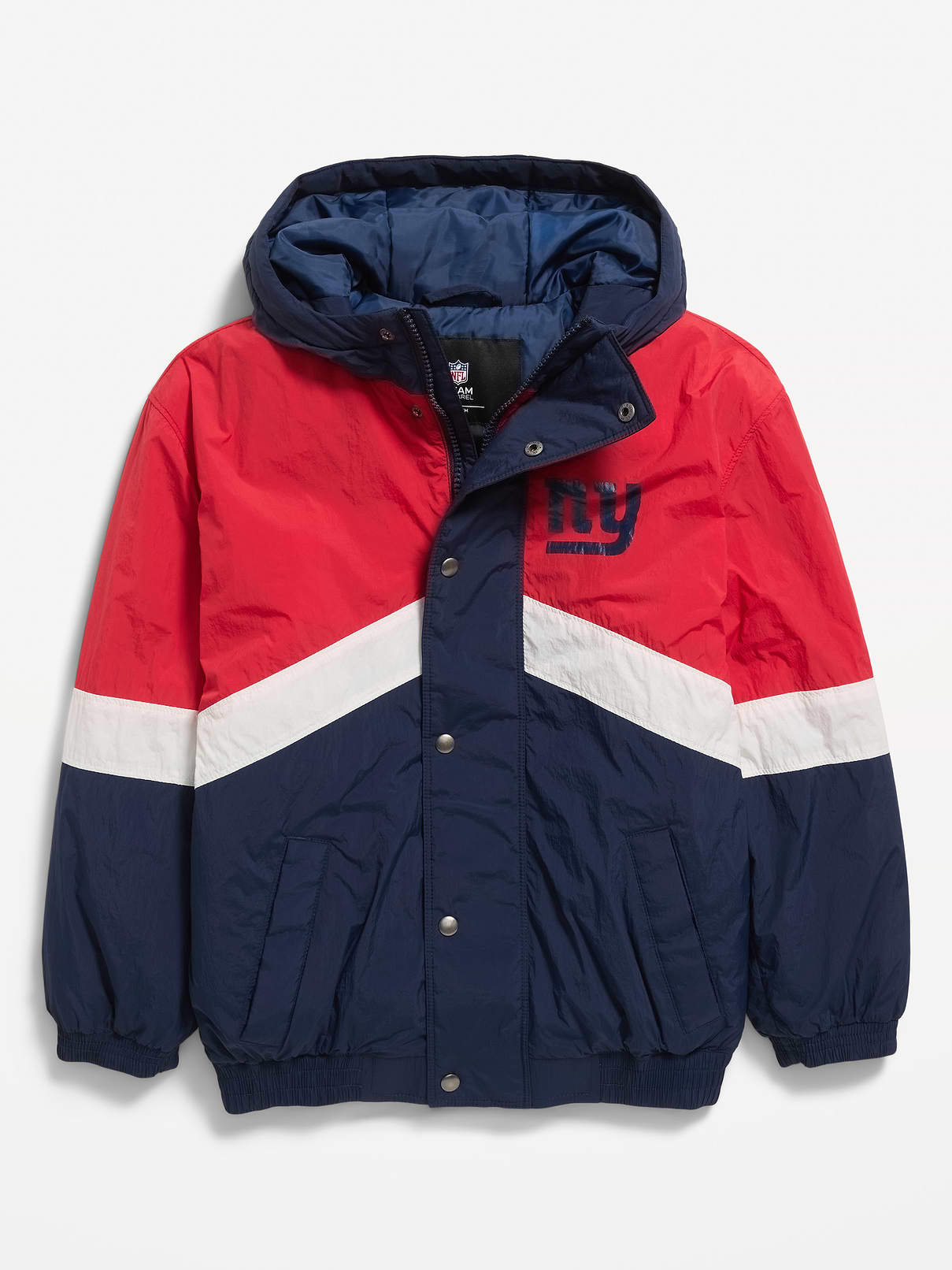 Image 2 of 2, New York Giants Oversized Crinkled Hooded Jacket for Boys