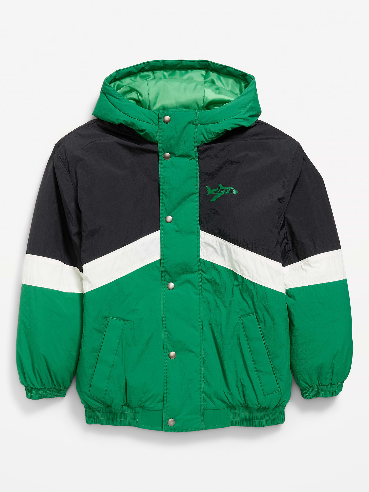 Image 2 of 3, New York Jets Oversized Crinkled Hooded Jacket for Boys